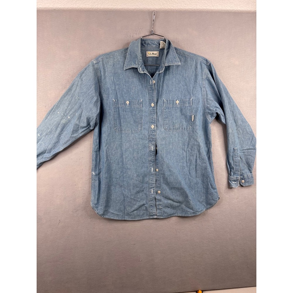 LL Bean Womens Denim Button Down Shirt Blue Long Sleeve Cotton Medium OCD81